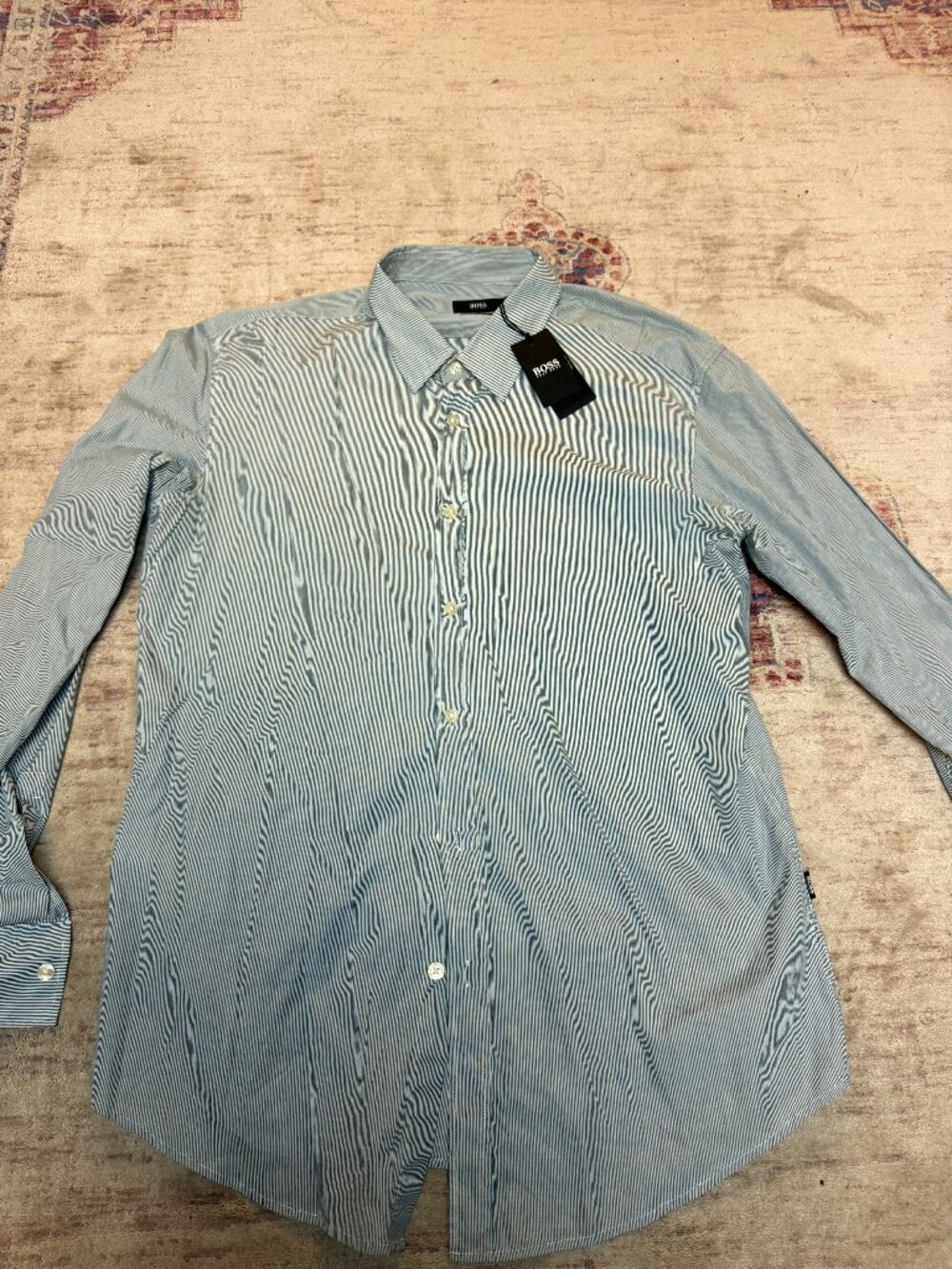 Hugo Boss Men's Blue & Green Stripped Long Sleeve Shirt-Size XL Brand New